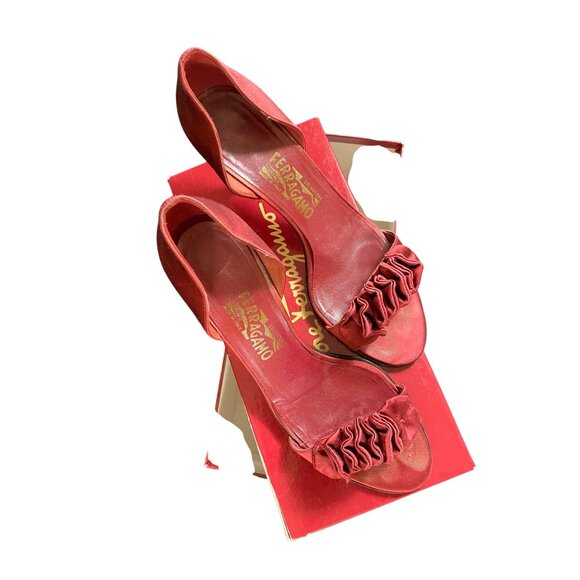 Salvatore Ferragamo Brilliance 7cm Red Satin High Heel Sandals Size 9B - Picture 6 of 8